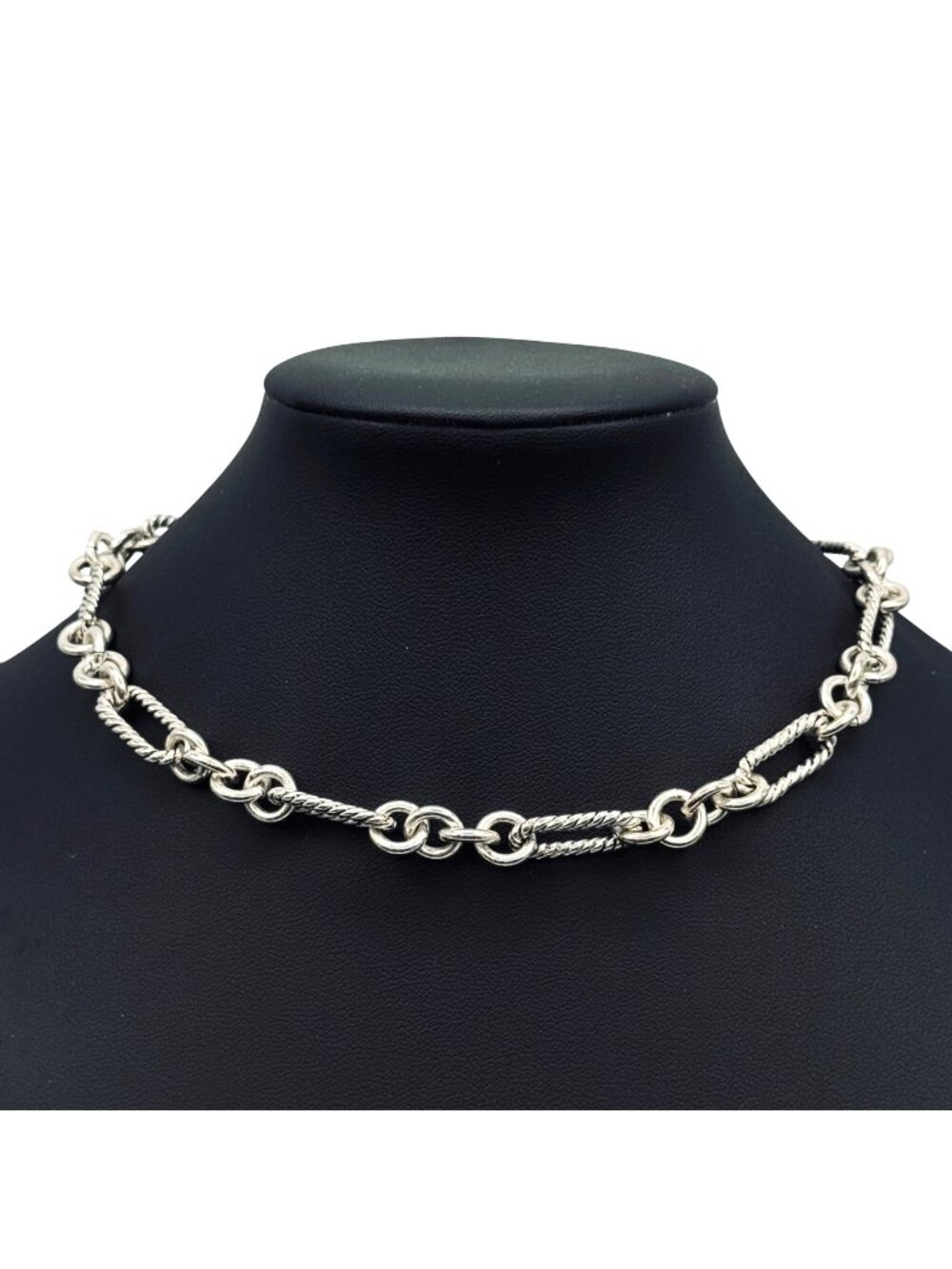 Cable Chain Choker Necklace Silver Tone Links Toggle Clasp 14"